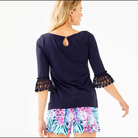 Lilly Pulitzer Tops - Lilly Pulitzer Blue Waverly 3/4 Bell Sleeves Lace